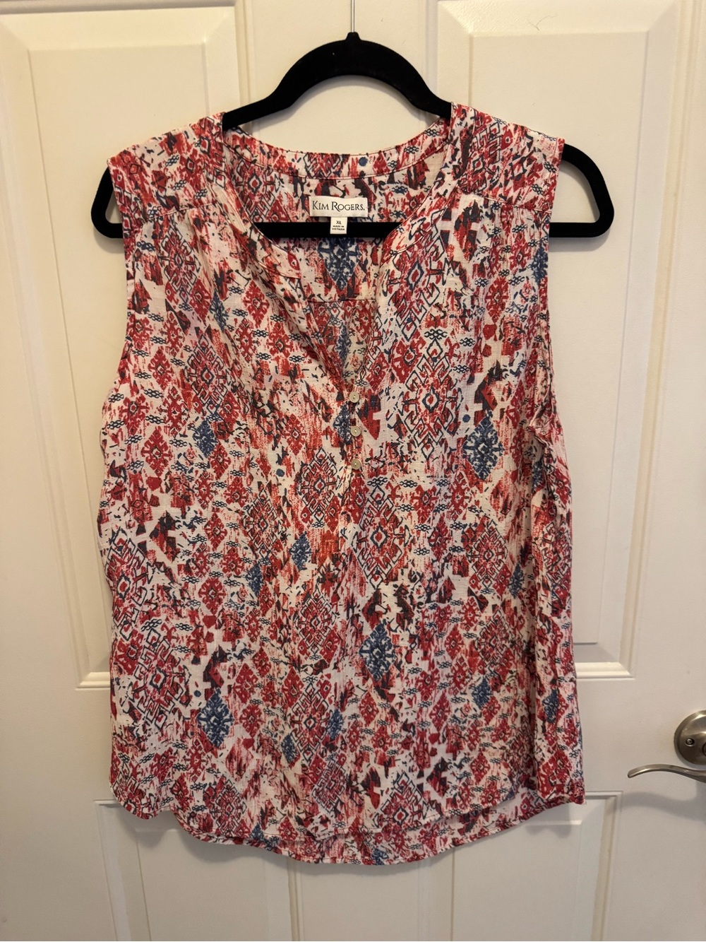 Kim Rogers Printed Sleeveless V-Neck Tank Top - Red, Blue, White